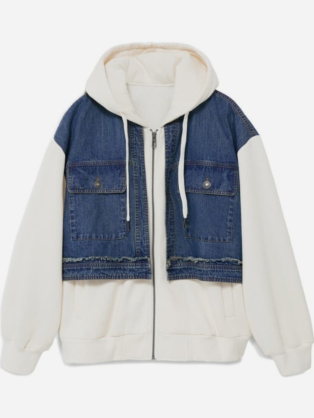 Oversize Denim Combo Full Zip Hoodie